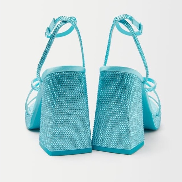 Bershka High Heel Platform Sandals with Rhinestones - Blue - Size 37, 6.5 - Picture 7 of 7